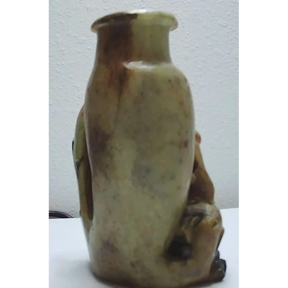 Vintage Asian China Hand Carved Two Monkeys Soapstone Vase Holder  5.5